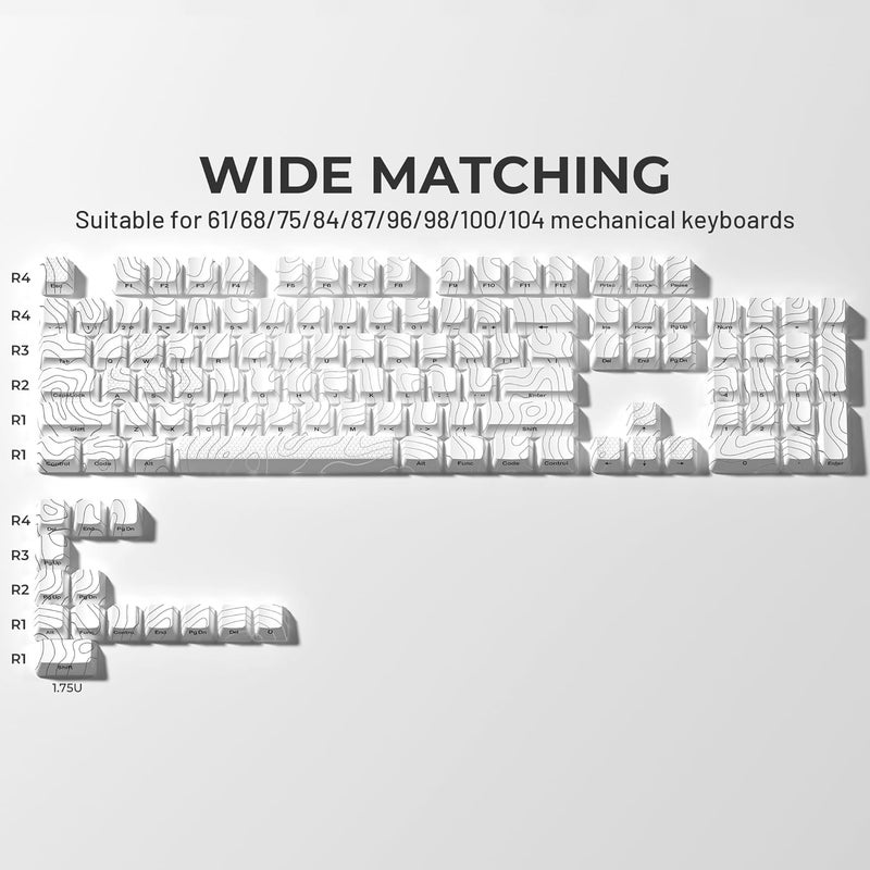 HITIME XVX Shine Through Keycaps with IMD Tech, Custom Keycaps 60 75 100 Percent, White Key Cap Set OEM Profile,118 Keys Side Printed for Mechanical Keyboard, Topographic - Image 5